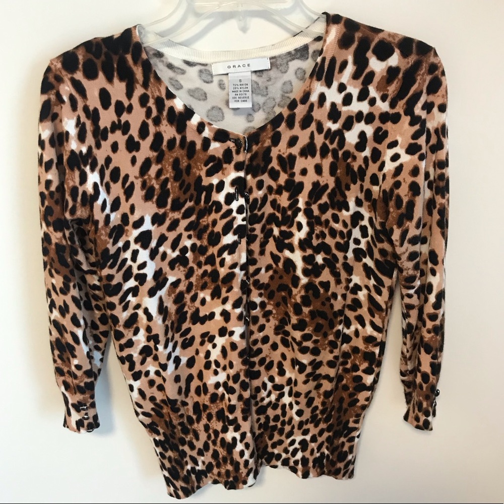 Grace 3/4 Sleeve Cardigan Cheetah Print Size Small